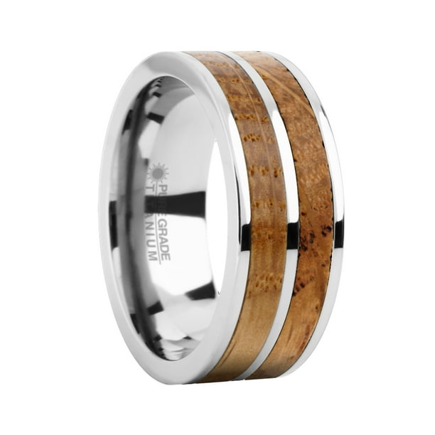 8mm Real Whiskey Barrel Wood Twin Inlay Titanium Wedding Ring